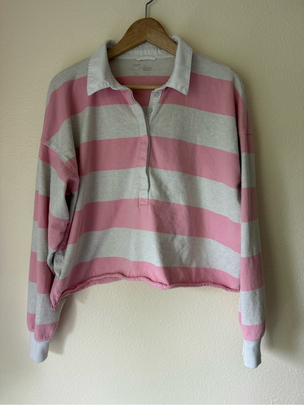 aerie Pink & Cream Striped Rugby Pullover